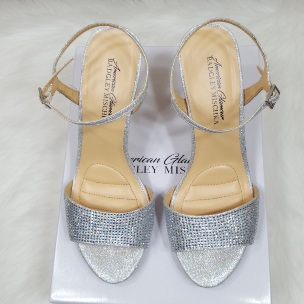 American Glamour Badgley Mischka Silver Shoes Sz 7